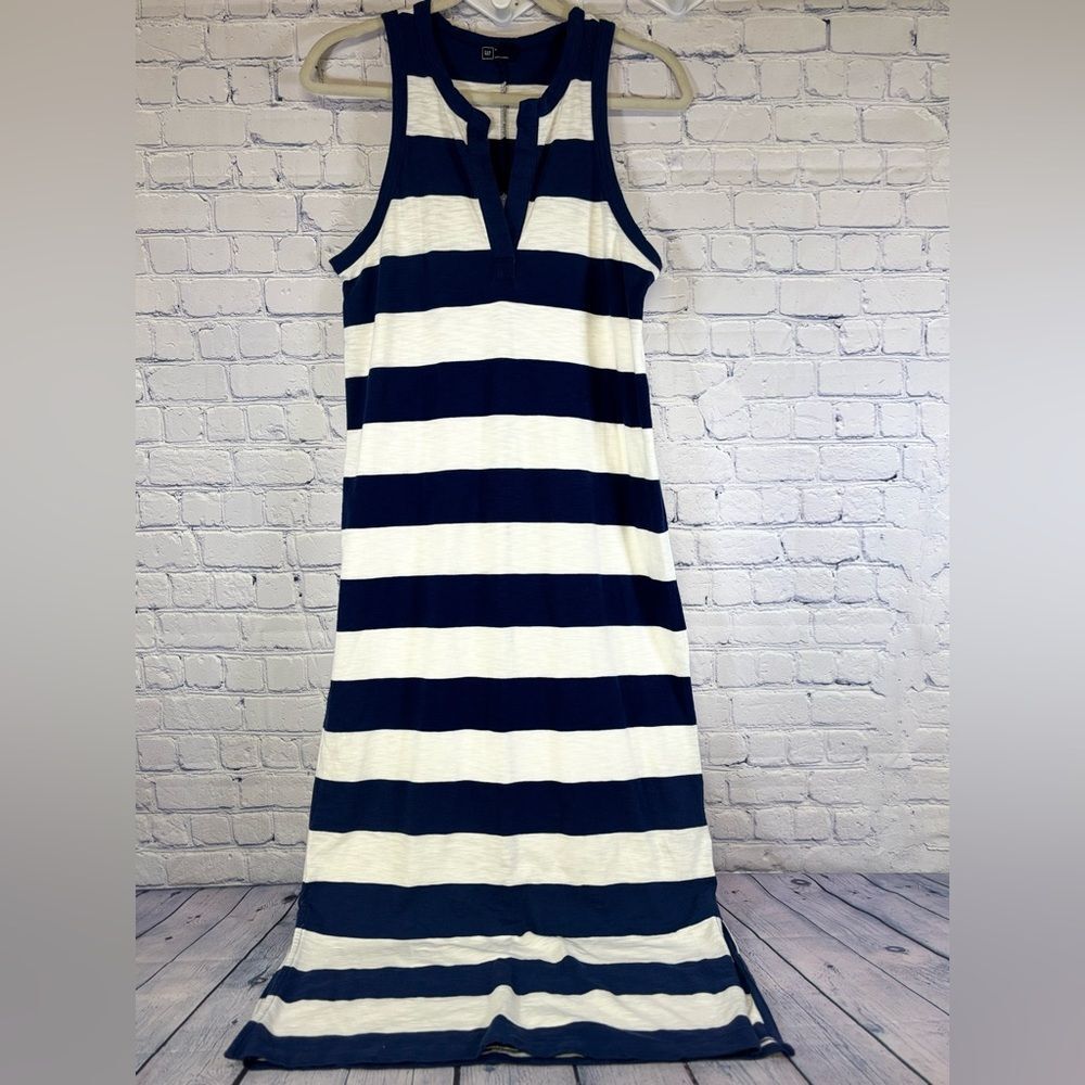 Gap Navy Cream Sleeveless Nautical Coastal Beach Preppy Classic Maxi Dress M